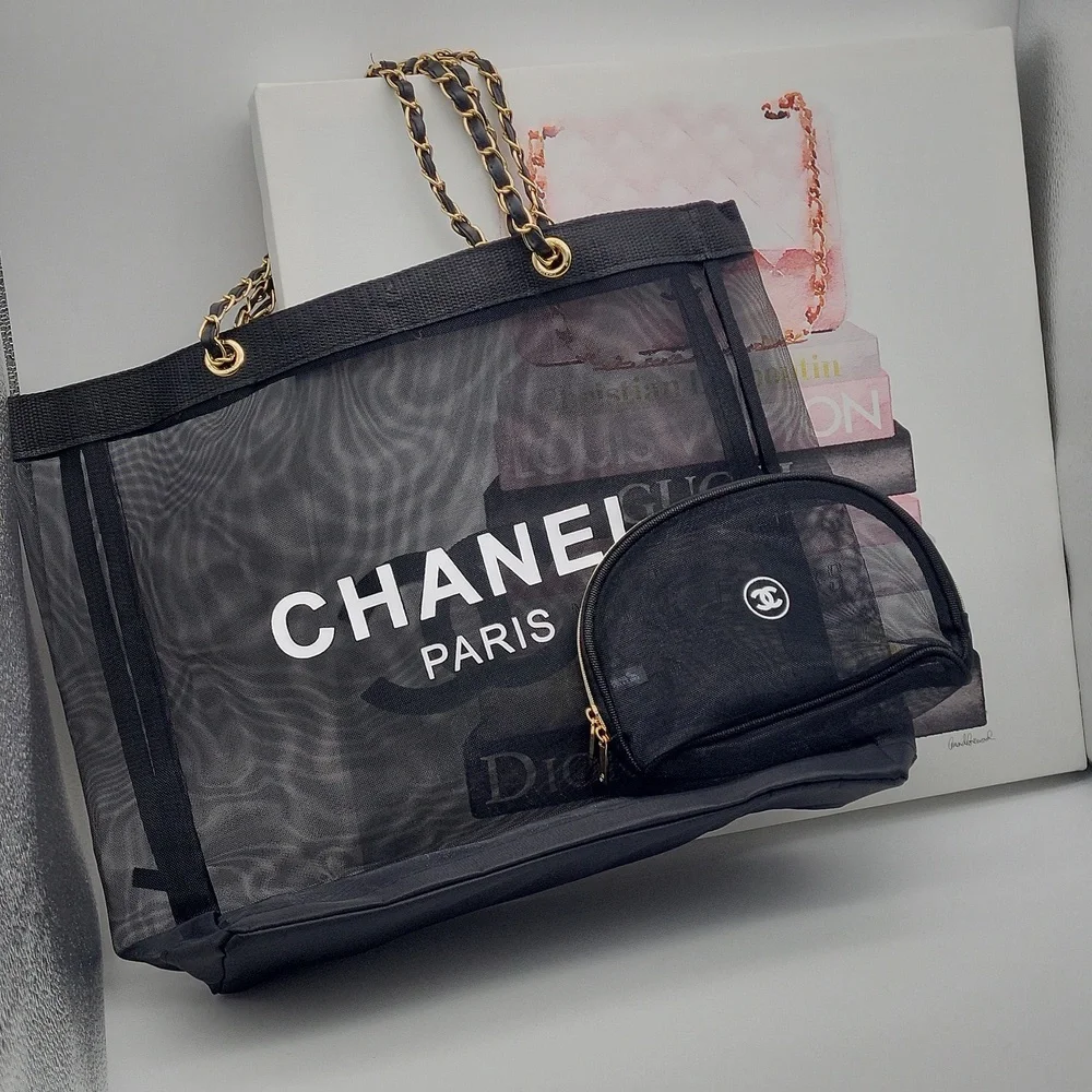 New, Chanel Beauty Mesh Tote & cosmetic pouch